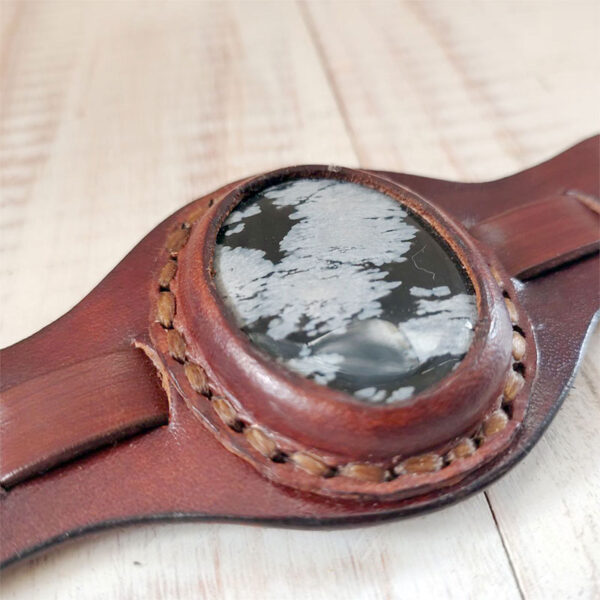 Pulsera de obsidiana nevada artesanal - Imagen 5