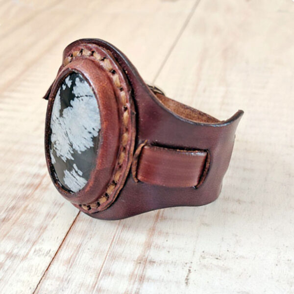 Pulsera de obsidiana nevada artesanal - Imagen 4