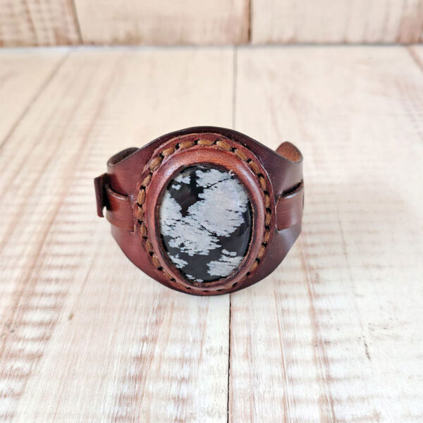 Pulsera de obsidiana nevada artesanal - Imagen 3