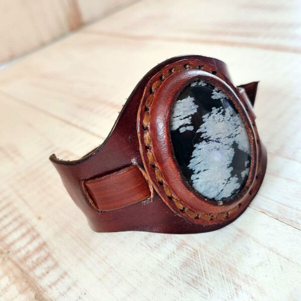 Pulsera de obsidiana nevada artesanal - Imagen 7